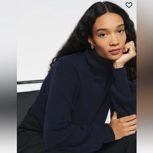 Reformation Luisa Cropped Cashmere Turtleneck Sweater - Navy Blue Size S
